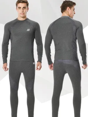Produktbild von Herren Thermounterwäsche Funktionsunterwäsche Atmungsaktiv Thermo Unterwäsche Baselayer-Set-Grau-XL