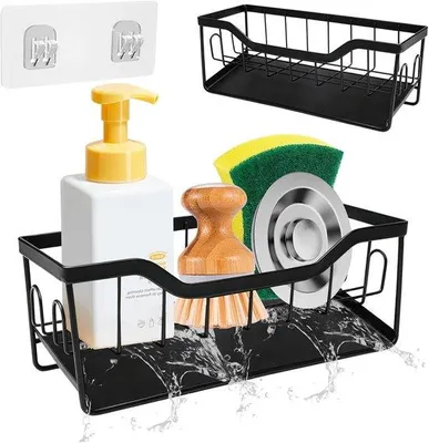 Produktbild von Famanu Küchenorganizer mit Handtuchhalter - Schwarzer Spülenorganizer