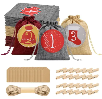 Produktbild von Set mit 24 wiederverwendbaren Jutebeuteln für Adventskalender