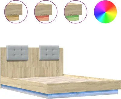 Produktbild von vidaXL Bettgestell mit Kopfteil und LED Sonoma-Eiche 120x190 cm