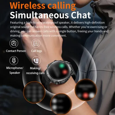 Zdjęcie produktu dla Smartwatch outdoorowy z GPS, ekranem 1,7 cala, latarką LED, funkcją połączeń przez Bluetooth i monitorowaniem stanu zdrowia – ponad 100 trybów sportowych – czarny