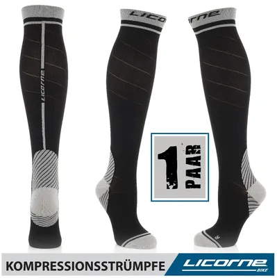 Immagine prodotto di Licorne Calze di supporto alla trombosi a compressione per donne e uomini per lo sport, il volo, la corsa e il viaggio, colore: nero-grigio, taglia: 35-38