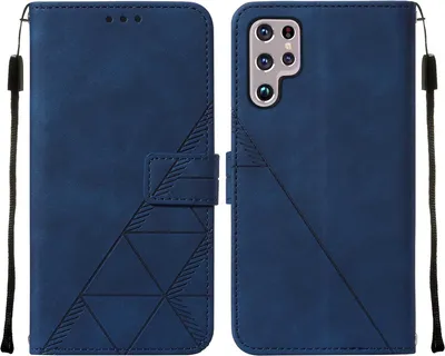 Produktbild von Galaxy S23 Ultra Hülle, Schlank Prägung Flip Leder Kartenfächer Schutzhülle mit Ständer für Samsung Galaxy S23 Ultra Blau