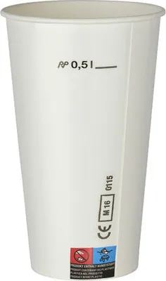 Produktbild von 200x Kaltgetränkebecher Pappbecher weiß mit CE Eichstrich 500 ml