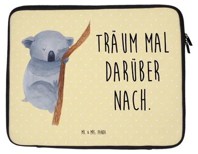 Produktbild von Mr. & Mrs. Panda Laptop Tasche Koalabär 33 x 42 cm - Gelb Pastell - Geschenk, Lustige Sprüche, Laptophülle, Sleeve, Hülle, schlafen, Traum, Koala, Schlafzimmer, Bär