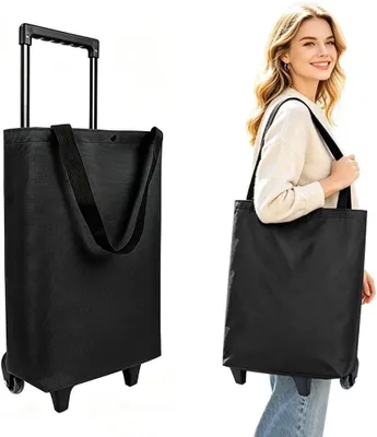 Obrázok produktu pre Nákupný vozík na kolieskach 30 l, čierny, vodotesný, so zipsom, na nákupy