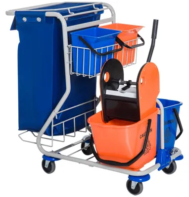 Produktbild von Putzwagen Reinigungswagen 4 Fahreimer Wischwagen Systemwagen Mit Rollen Blau Orange 100 X 70 X 103 Cm