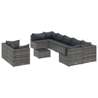 Produktbild von vidaXL 10-tlg. Garten-Sofagarnitur mit Kissen Grau Poly Rattan
