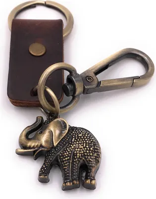 Produktbild von Onwomania Schlüsselanhänger Elefant Dickhäuter Rüsseltier bronze Leder Anhänger Keychain