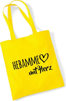 Produktbild von Huuraa Jutebeutel Hebamme mit Herz 10 Liter Yellow Baumwolle Tasche Geschenkidee