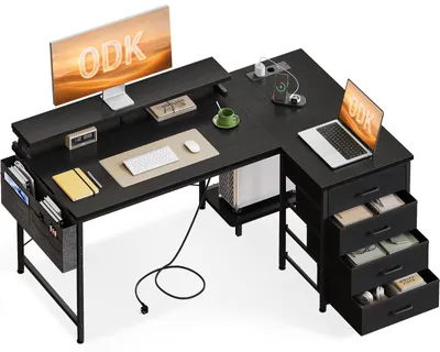 Eck-Schreibtisch L-Form 140x80 cm schwarz mit 4 Schubladen