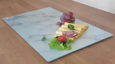 Produktbild von Glas-Schneidebrett Weiß Marmor 52x30 cm