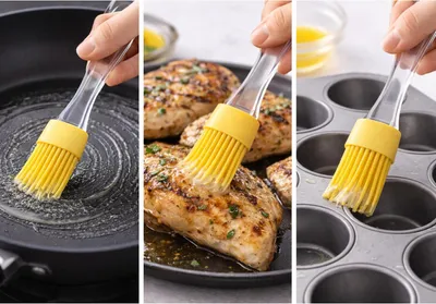 Produktbild von Silikon-Küchenutensilien, 3-teilig – Schneebesen, Pfannenwender und Pinsel zum Backen und Kochen