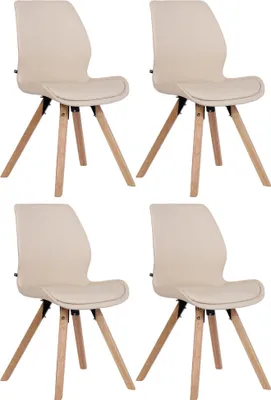 Produktbild von CLP 4er Set Stuhl Luna Kunststoff Stoff Samt Kunstleder,creme Kunstleder