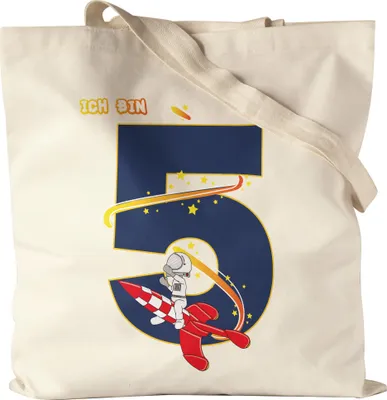 Produktbild von Ich Bin 5 Jutebeutel Stoffbeutel Canvas  5. Geburtstag Weltall Astronaut Fans Rakete Geschenkidee 5 Jahre Alt