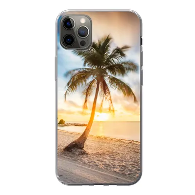 Produktbild von MuchoWow® Handyhülle Schutzhülle Hülle für iPhone 12 Pro Max Sonnenuntergang - Strand - Palme Silikon Softcase Handy Hülle - Hartschale