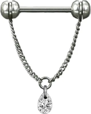 Produktbild von viva-adorno Nippelpiercing Brustpiercing Brustwarzenpiercing Barbell Piercing Kette Kettchen Zirkonia Piercingstab Hantel Z573, Kristall klar