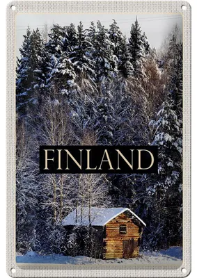 Produktbild von Blechschild Reise 20x30cm Finnland Haus Schnee Wald Winterzeit