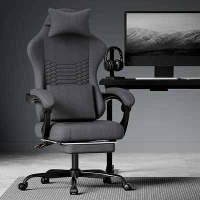 Produktbild von Gaming Stuhl Stoff Bürostuhl, Massage Gaming Stuhl mit Kopfstütze, ergonomischer Rennsport , Gaming Sitz mit Fußstütze (schwarz)