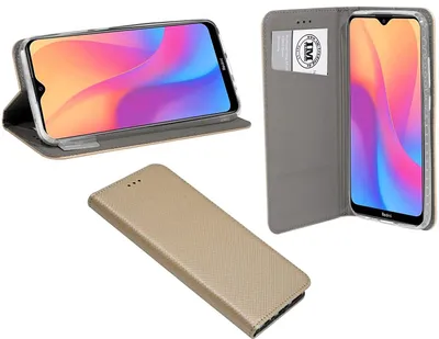 Produktbild von Buch Tasche "Smart" kompatibel mit XIAOMI REDMI 8A Handy Hülle Etui Brieftasche Schutzhülle mit Standfunktion, Kartenfach Gold