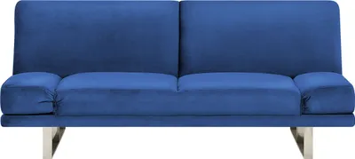Zdjęcie produktu dla BELIANI Sofa rozkładana granatowa tapicerowana welurem 3-osobowa metalowe nogi regulowane podłokietniki nowoczesna