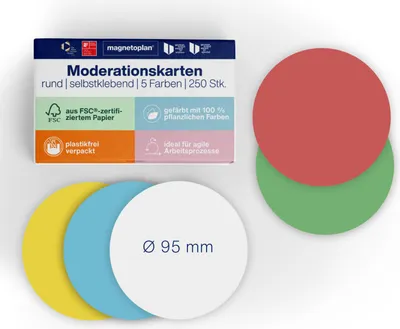 Produktbild von Magnetoplan Moderationskarten selbstklebend 250 Stk., 5-farbig