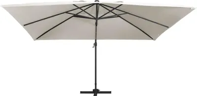 Image de vidaXL Parapluie avec éclairage LED Mât en aluminium 400x300 cm Blanc sable