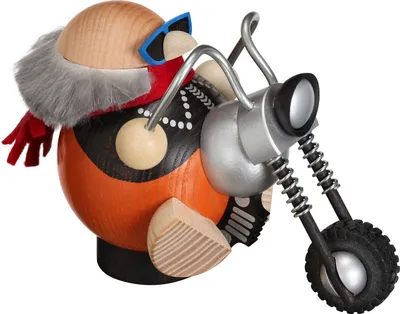 Produktbild von Seiffener Volkskunst Kugelräucherfigur Biker 10cm - Handarbeit aus Deutschland