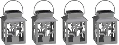 Produktbild von Näve Leuchten LED Solarleuchte Laterne mit LED Platine LED Solarleuchte Laterne mit LED Platine 4er Set Deko Außenleuchte "Laterne", Lampe für den Außenbereich im Landhaus Stil, aus Metall und Kunststoff in grün, 8 x 8 x 13 cm, mit LED Platine – mit Schiebeschalter