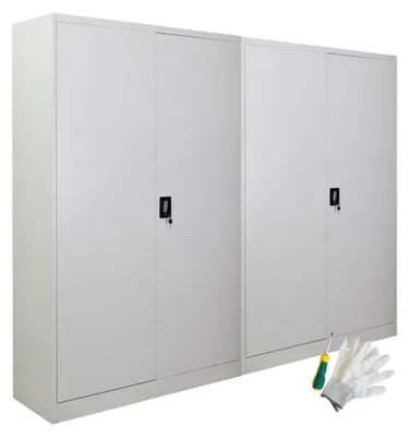 Produktbild von Mega Deal | 2x Flügeltürenschrank ELEPHANT mit 2 Türen, abschließbar | HxBxT 180x120x40cm | 4 Ebenen | Stahl mit Pulverbeschichtung | Lichtgrau | Spind Aktenschrank Metallschrank Werkstattschrank Mehrzweckschrank
