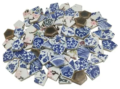 Productafbeelding van Keramische Mozaïektegels - Gebroken Tegels - Ambachtelijke Projecten - Glad Oppervlak - 500g Pakket - Blauw Wit
