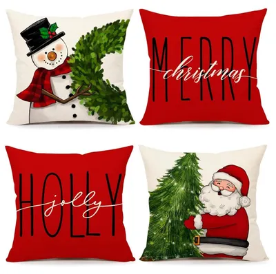 Imagen del producto de Juego de 4 fundas de cojín navideñas - Decoración festiva - Rojo