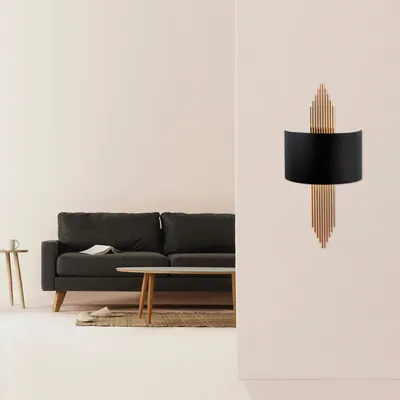 Produktbild von Opviq, Moderne Wandleuchte aus Metall, Schwarz und Kupfer, 75 x 10 x 22 cm | E27 Fassung, max. 40 W | IP20, elegantes Design für Hotel und moderne Räume.