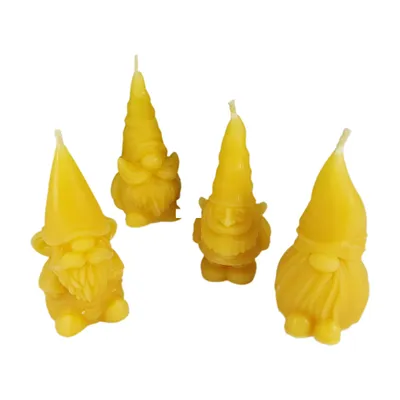 Produktbild von Bienenwachskerze Zwerg 4er Set 8 cm – vier verschiedene Gussmodelle reines Bienenwachs
