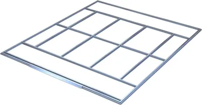 A metal frame for a garden shed.