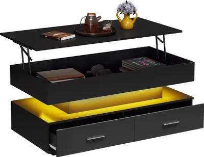 Produktbild von Merax Couchtisch mit LED und Schubladen, Kaffeetisch mit APP Steurung, Beistelltisch mit ausziehbarer Tischplatte, Wohnzimmertisch 100x50x44cm Schwarz