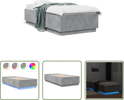 Produktbild von The Living Store Bettgestell mit LED Betongrau 100x200 cm Holzwerkstoff