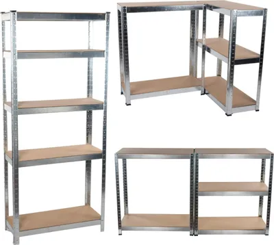 Zdjęcie produktu dla Regał magazynowy Kinzo – zestaw regałowy – 5 półek – wytrzymały – maks. 750 kg – bez śrub – MDF
