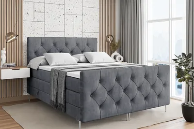 Produktbild von ALTDECOR Boxspringbett mit Silber Füßen, Matratze und Lattenrost, Topper, Fußteil, Polsterbett mit Bettkasten, Bett mit Stauraum H3- und H4- Matratze -MIRAGE-FS-Z KING-140x200 - Dunkelgrau Casablanca