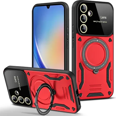 Produktbild von Rüstung Handyhülle für Samsung Galaxy A34 Dual-Layer Magnetisches Ringhalter Ständer Hülle Rot