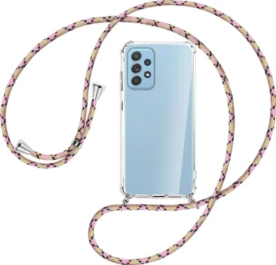 Produktbild von Handykette Backcover-Schutzhülle mit Band (Metall silberfarben) für Samsung Galaxy A52 4G / 5G, A52s 5G - rosa Karo