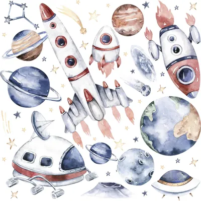 Produktbild von Muralo Wandsticker Set für Kinder PLANETEN Weltraumraketen Sterne 120x60 cm Wandaufkleber Set für Baby