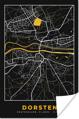 Produktbild von MuchoWow® Poster Karte - Dorsten - Gold - Stadtplan - Deutschland 80x120 cm - Papierdruck