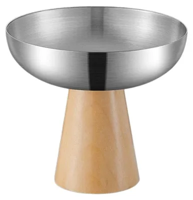 Produktbild von Edelstahl Dessertbecher Eisbecher mit Holzfuß, 304 Edelstahl, modern, rund, für Eis, Pudding, Salat, Nachtisch, Naturholz Silber, 250ml