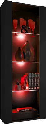 Obrázek produktu pro Komodee | Vitrína Tivoli se 3 Policemi, Korpus Černý Matný Přední Část Černý Matný, LED RGB