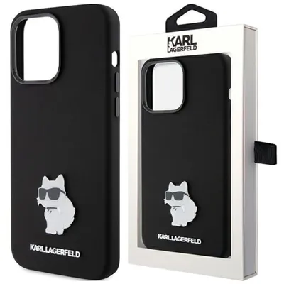 Produktbild von Karl Lagerfeld Silikon Choupette Metall Pin - iPhone 15 Pro Hülle (Schwarz)