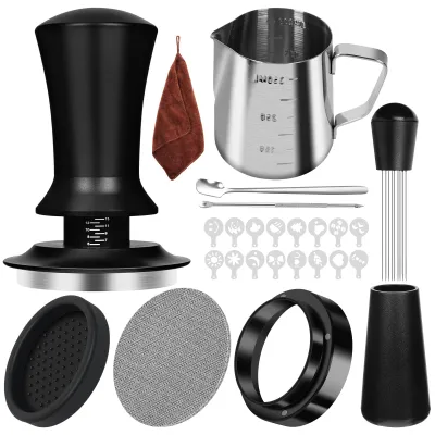 Barista-Set 51 mm, 25-teilig mit Tamper, Milchkännchen & Vorlagen