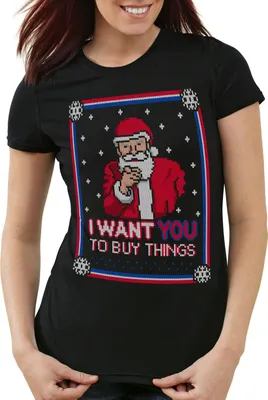 Produktbild von style3 Buy Things Ugly Sweater Damen T-Shirt weihnachtsmann nikolaus x-mas pulli, Größe:XS