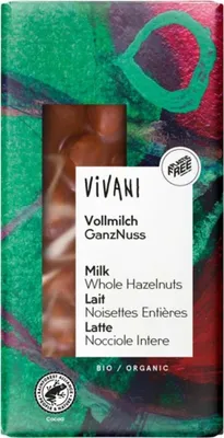 Produktbild von Vivani 285913, Milchschokolade, 100 g, Haselnuss, 2521 kJ, 607 kcal, 45,2 g