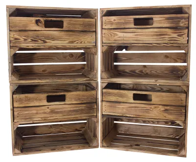 Produktbild von 9x geflammte/gebrannte Holzkiste mit Schublade und Fach 50cm x 40cm x 30cm Regal Weinkiste Obstkiste Apfelkiste